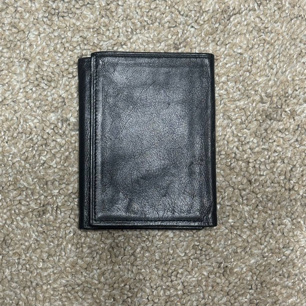 Rolfs Black Leather Cowhide Tri-Fold Wallet with ID Window